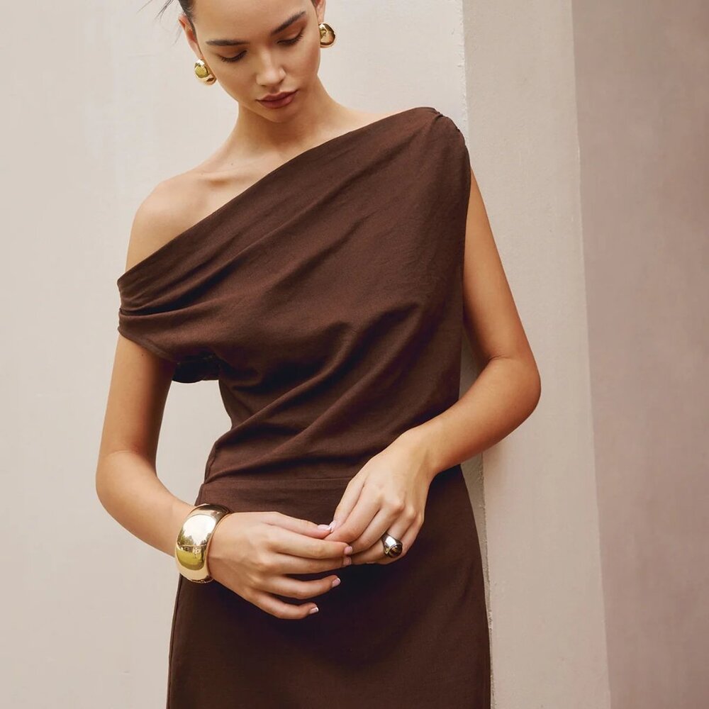 NWT Commense Cotton & Linen Asymmetrical Neck Dress